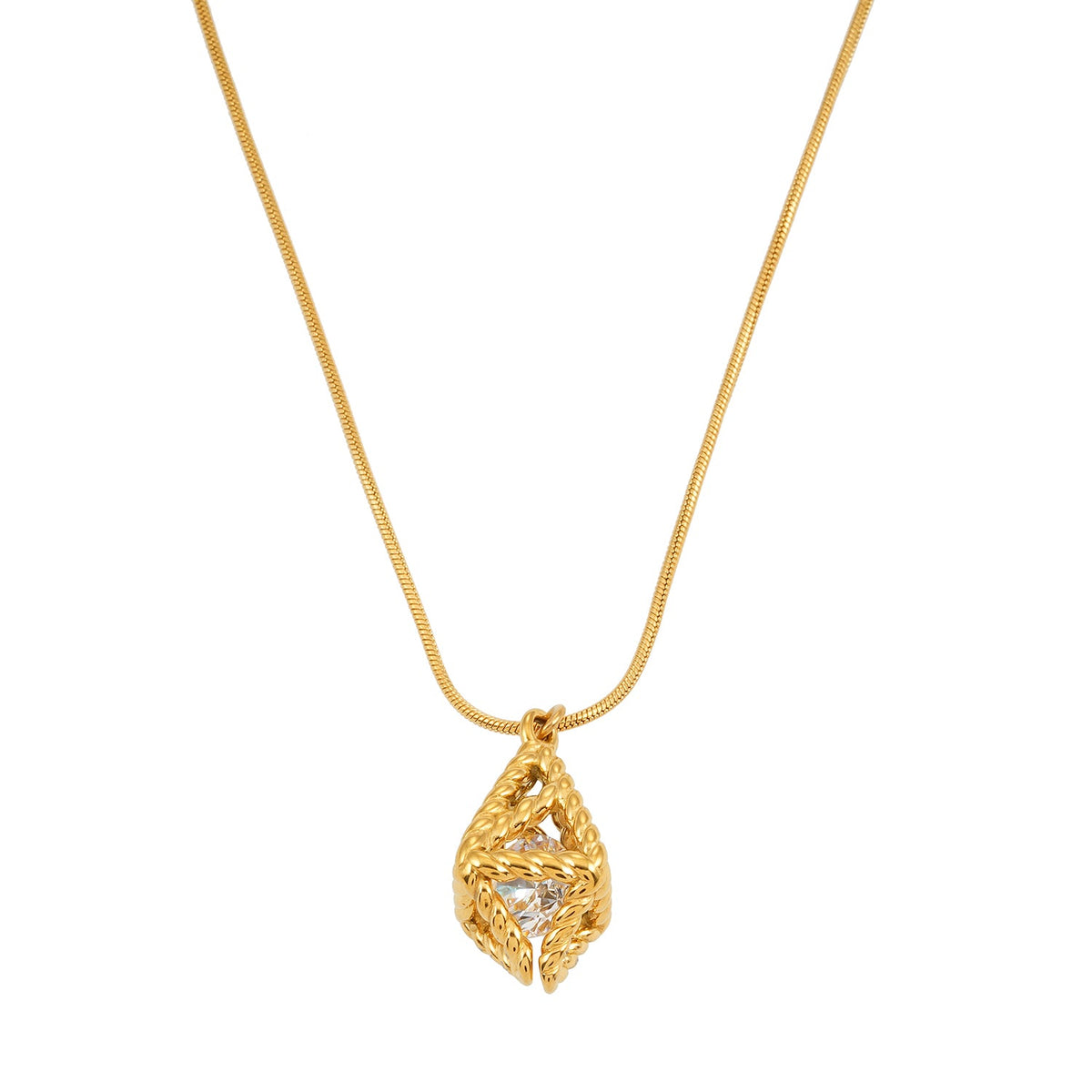 KARJAT : collier chaîne dorée avec pendentif géométrique ajouré en zircons