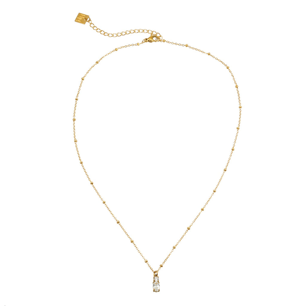 CABBANA Or : collier chaîne perlée avec duo de pendentifs en zircon