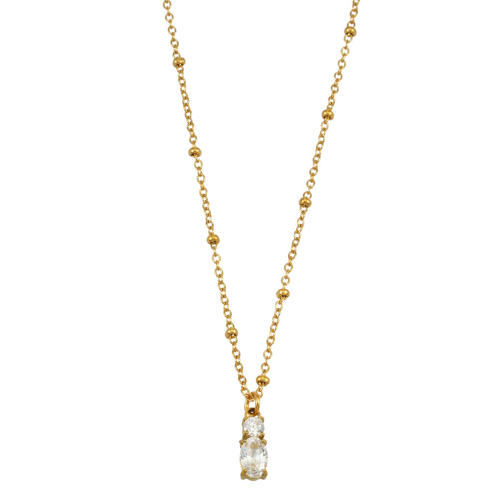 CABBANA Or : collier chaîne perlée avec duo de pendentifs en zircon
