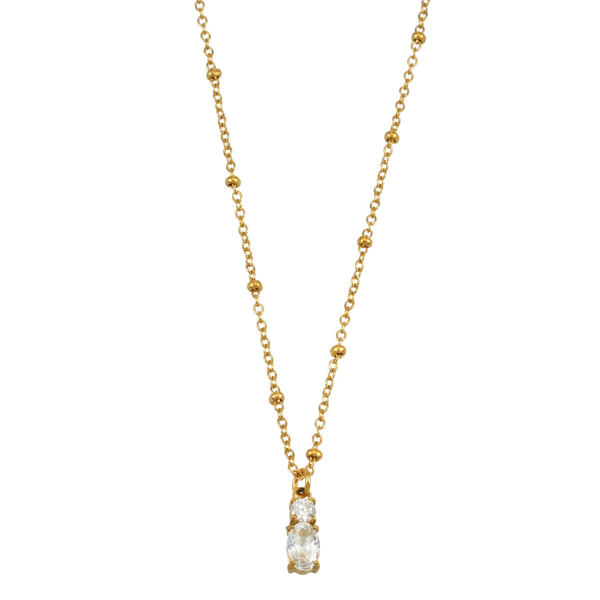 CABBANA Or : collier chaîne perlée avec duo de pendentifs en zircon