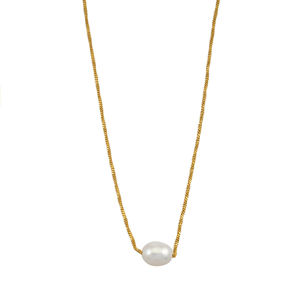 VAZSONY Or : collier délicat texturé avec une perle d'eau douce