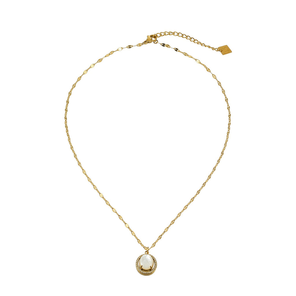 HAMMELA Or : collier pendentif avec perle centrale et halo de cristaux