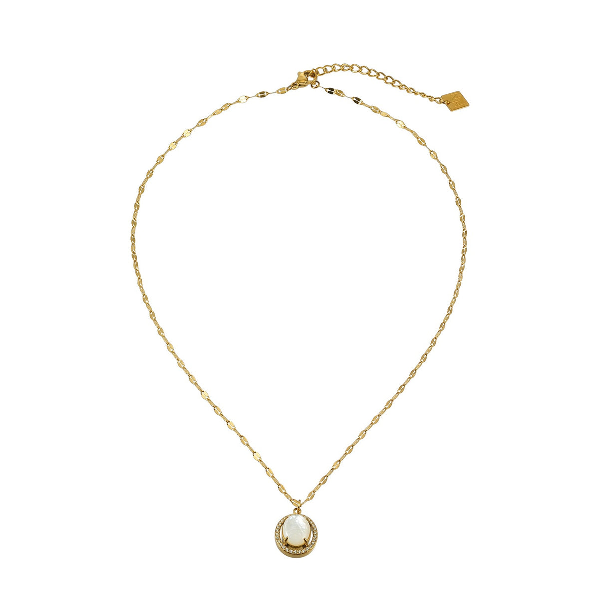 HAMMELA Or : collier pendentif avec perle centrale et halo de cristaux