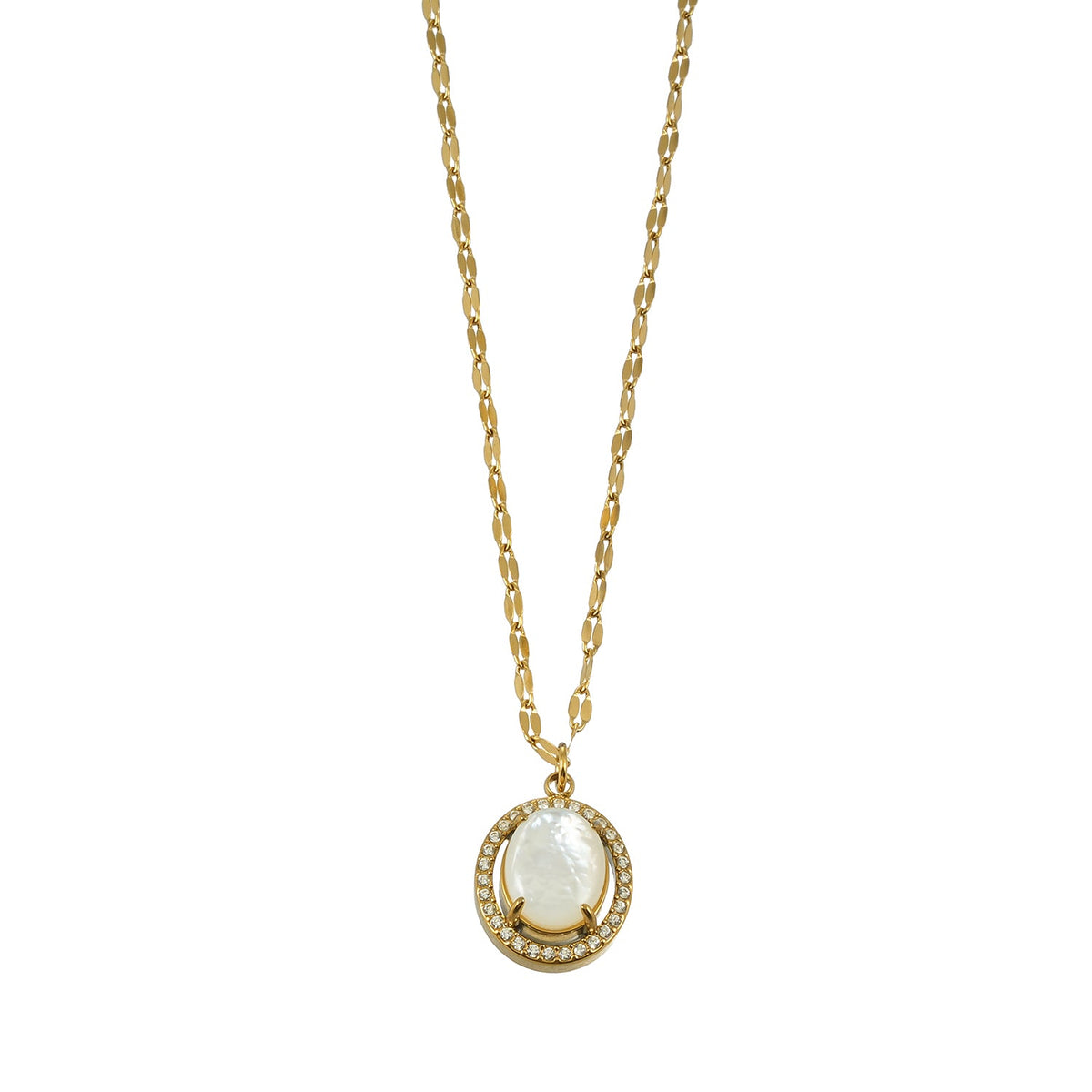 HAMMELA Or : collier pendentif avec perle centrale et halo de cristaux