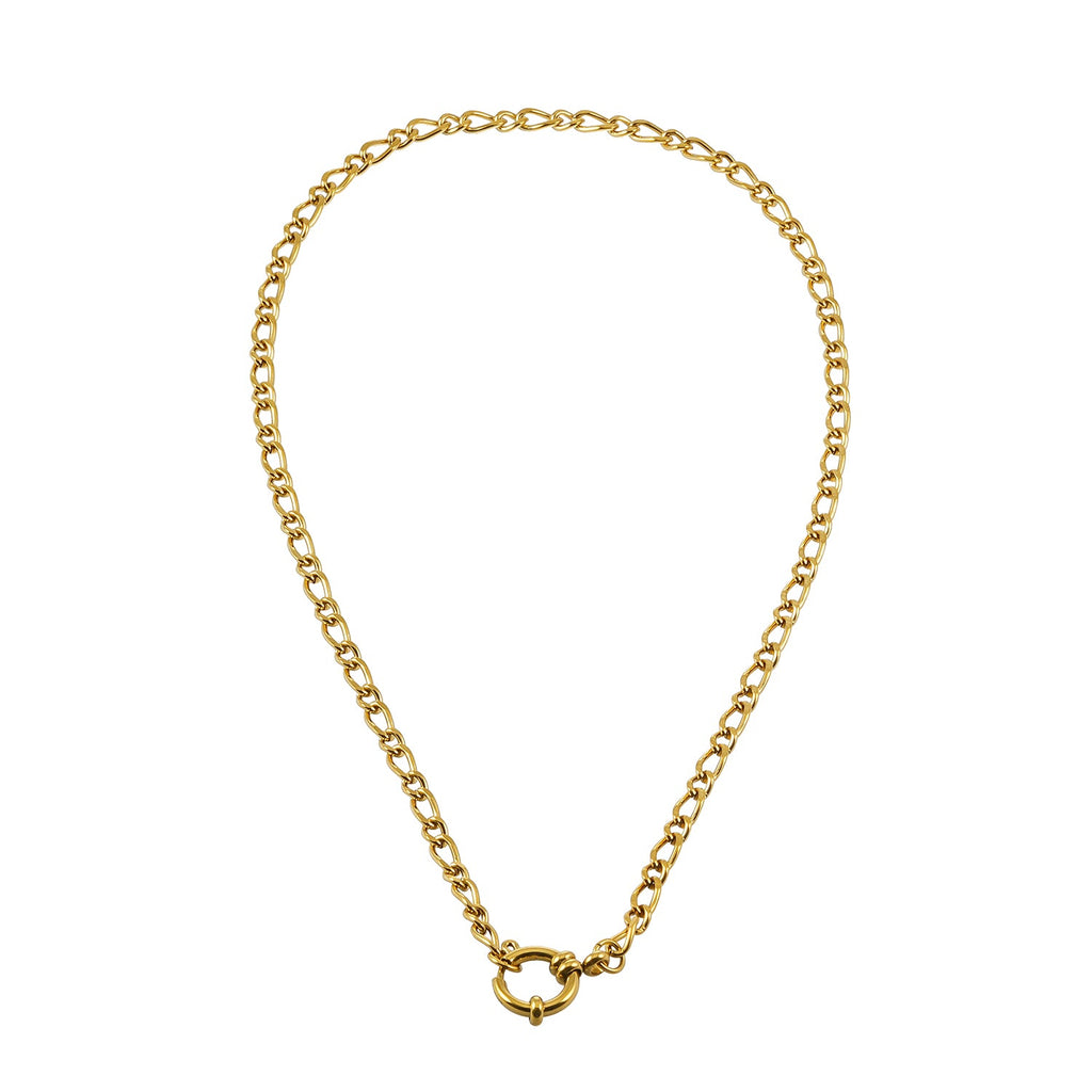 MALAIKA Or : collier chaîne à maillons variés avec pendentif anneau
