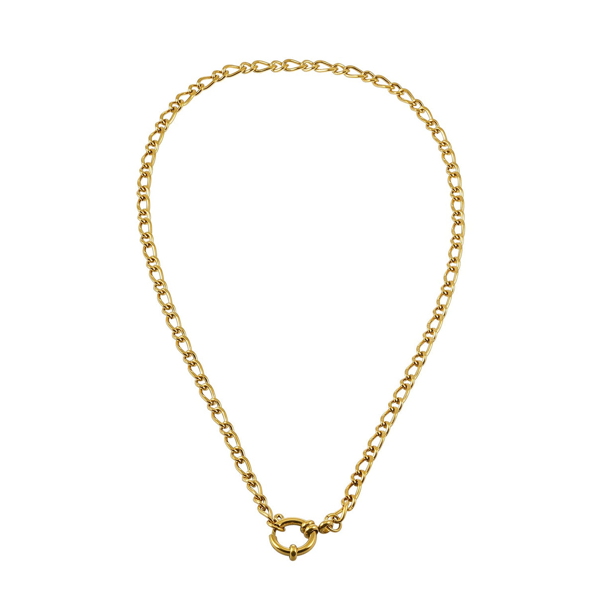 MALAIKA Or : collier chaîne à maillons variés avec pendentif anneau