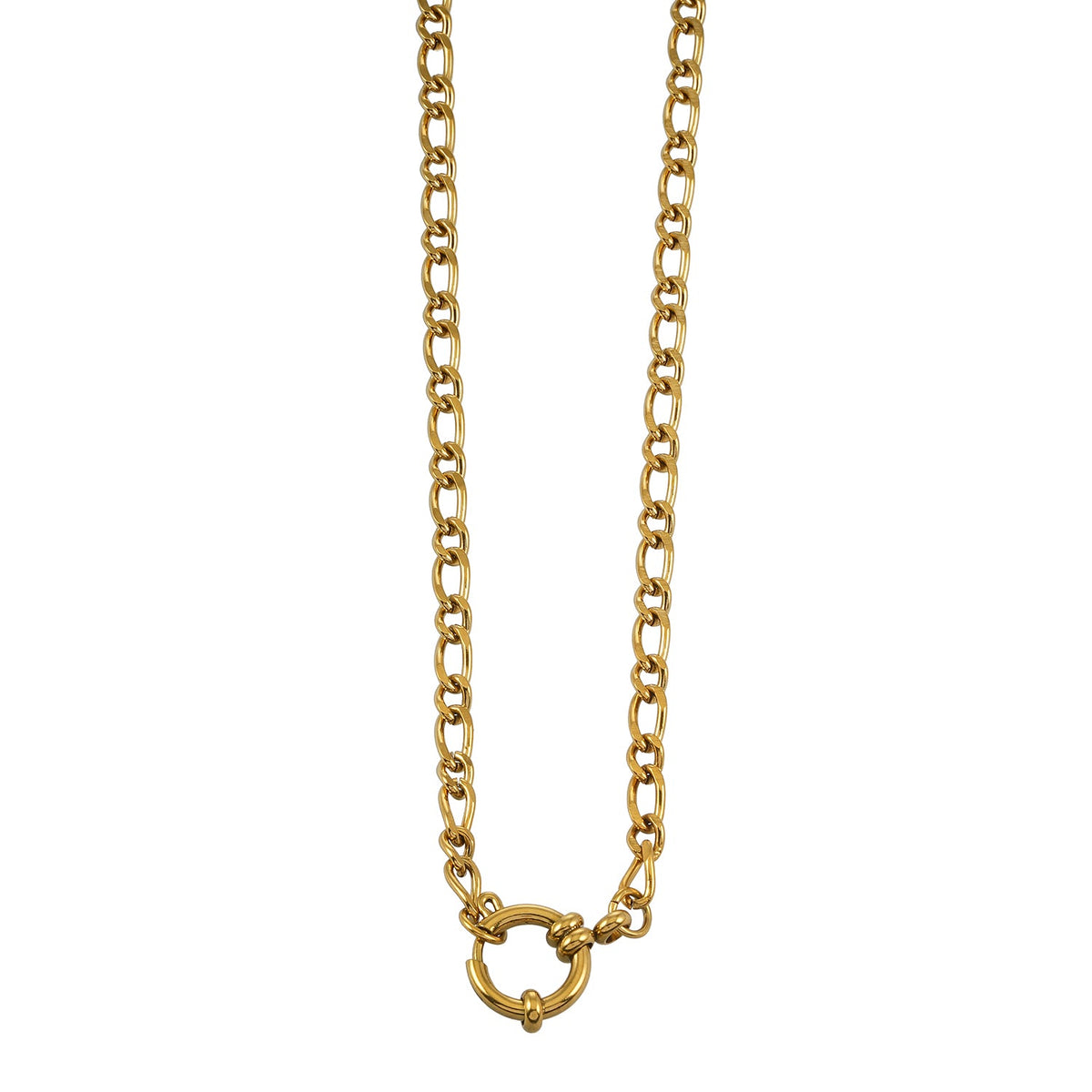MALAIKA Or : collier chaîne à maillons variés avec pendentif anneau
