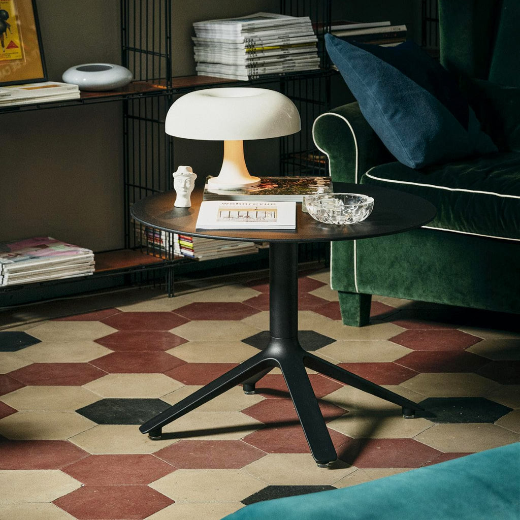 Table d'appoint EEX, dessus en bois, ronde ou carrée, pour l'intérieur