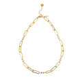 ELOPPINA Or : collier chaîne trombone avec zircons et breloque de perle d'eau douce