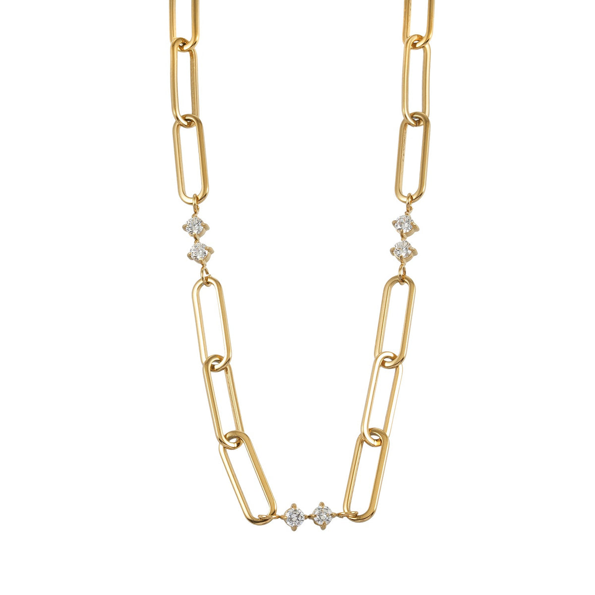 ELOPPINA Or : collier chaîne trombone avec zircons et breloque de perle d'eau douce
