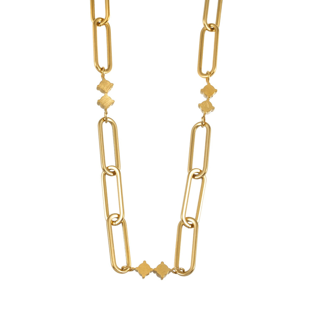 ELOPPINA Or : collier chaîne trombone avec zircons et breloque de perle d'eau douce