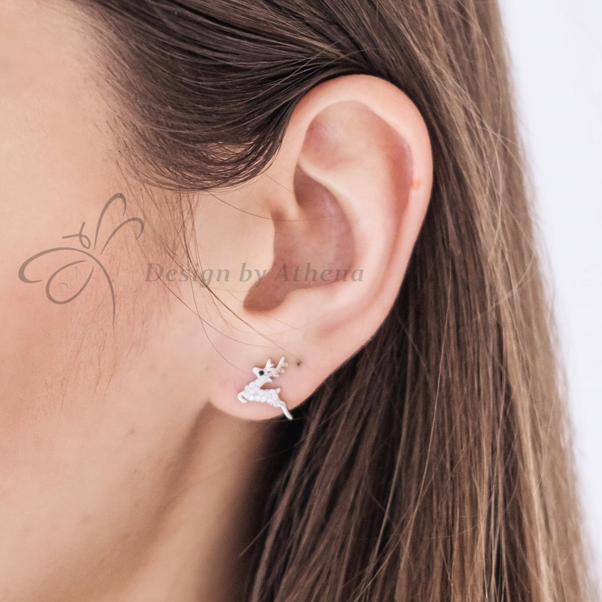 Boucles d'oreilles Running Reindeer en argent sterling
