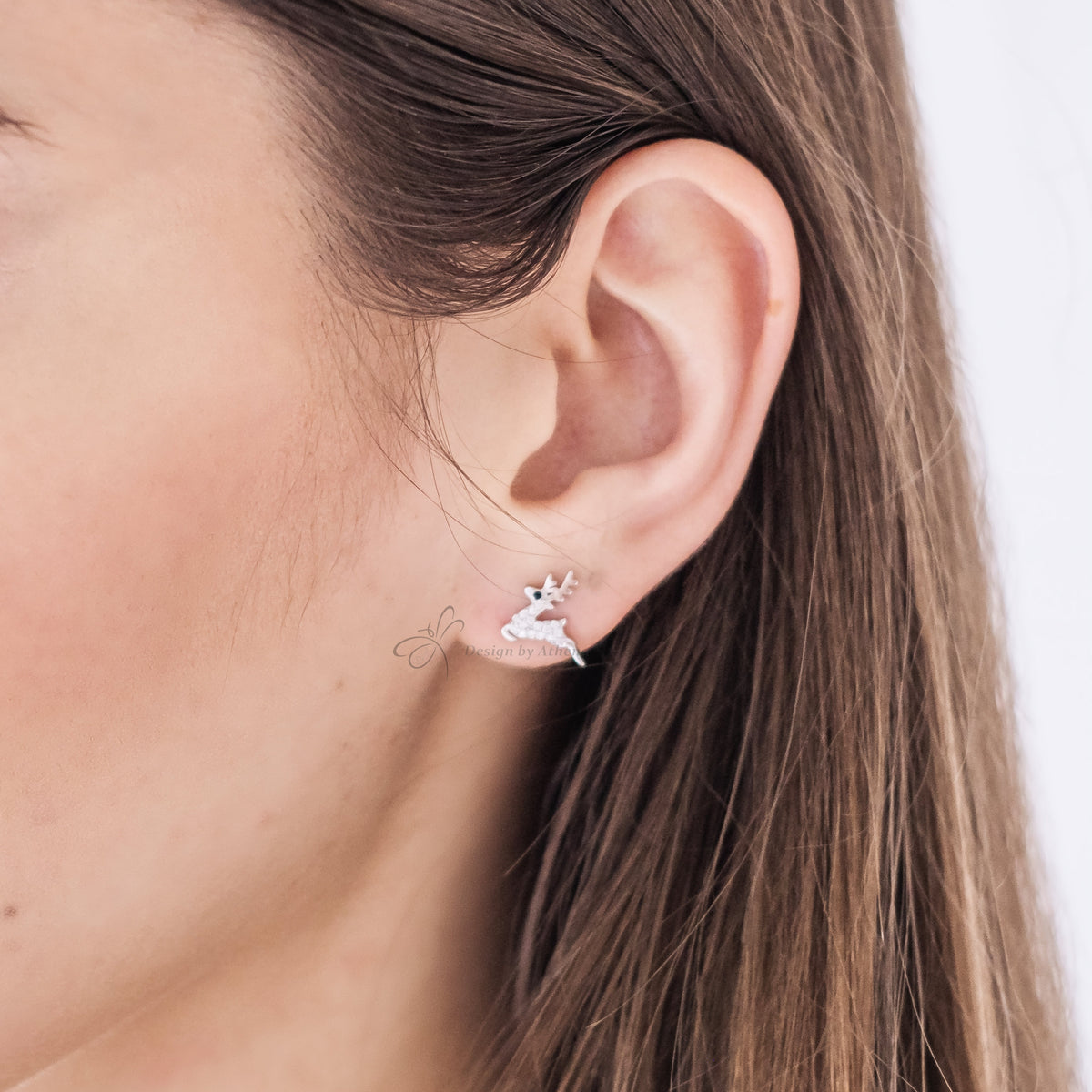 Boucles d'oreilles Running Reindeer en argent sterling