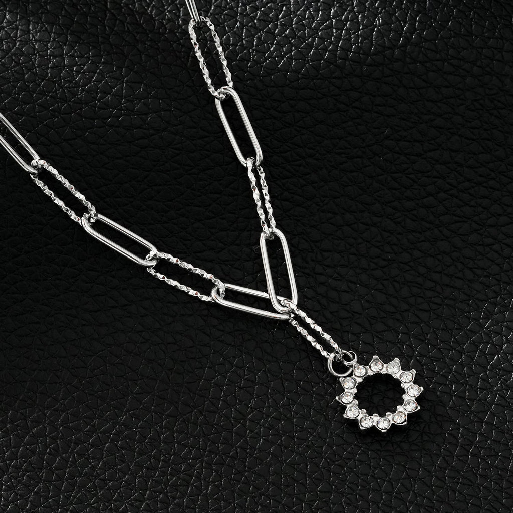 FRETTA : collier chaîne trombone avec pendentif étoile en zircons, or blanc (ton argent)