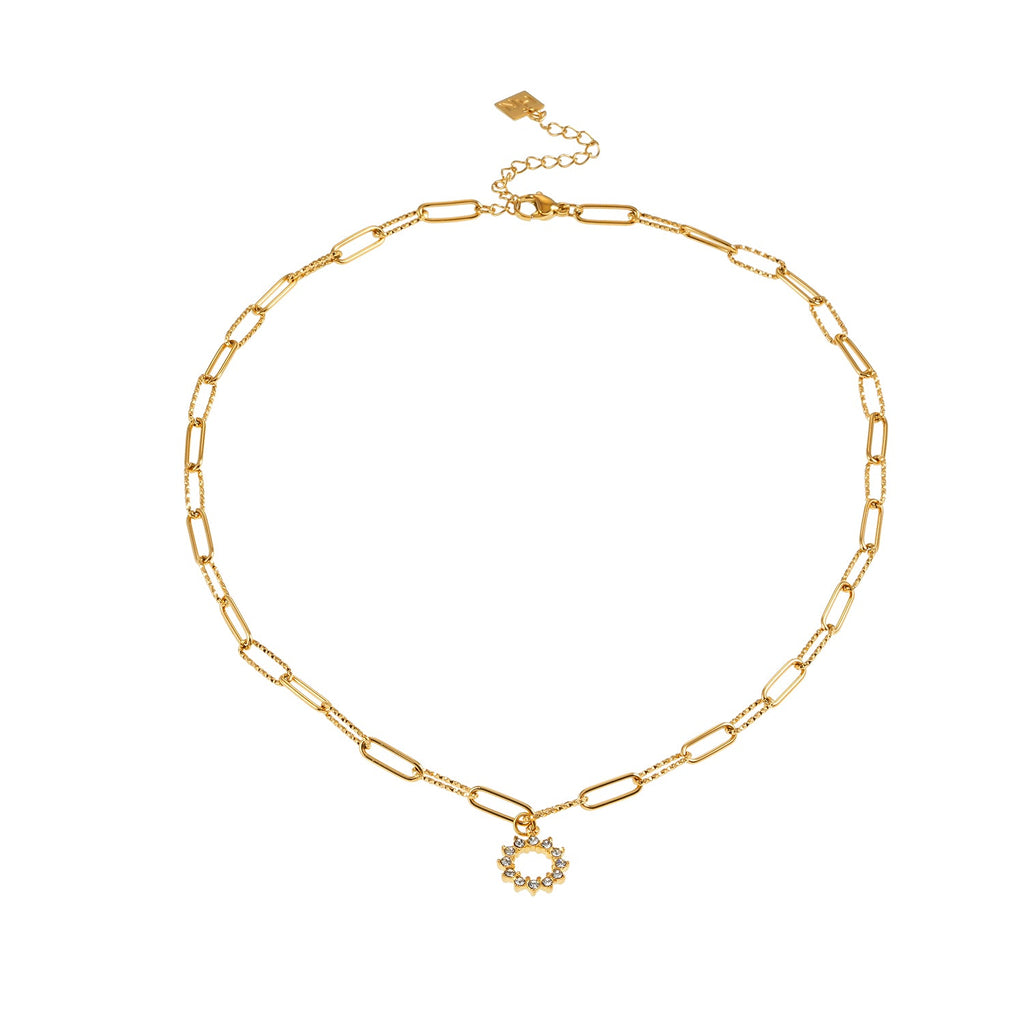 FRETTA : collier chaîne trombone dorée avec pendentif étoile en zircons