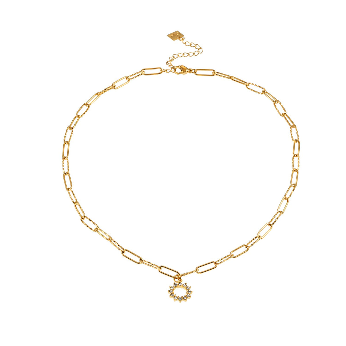 FRETTA : collier chaîne trombone dorée avec pendentif étoile en zircons