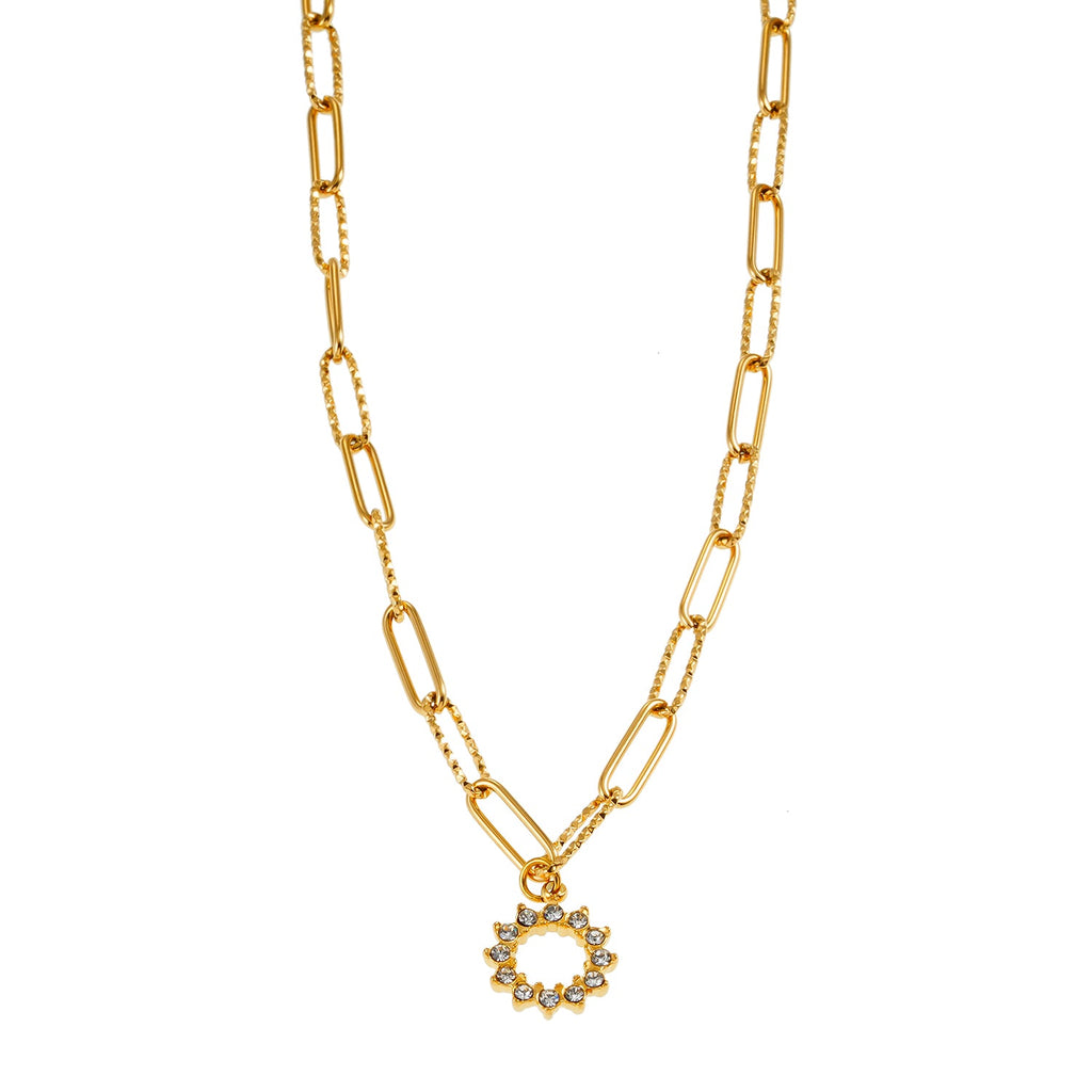 FRETTA : collier chaîne trombone dorée avec pendentif étoile en zircons
