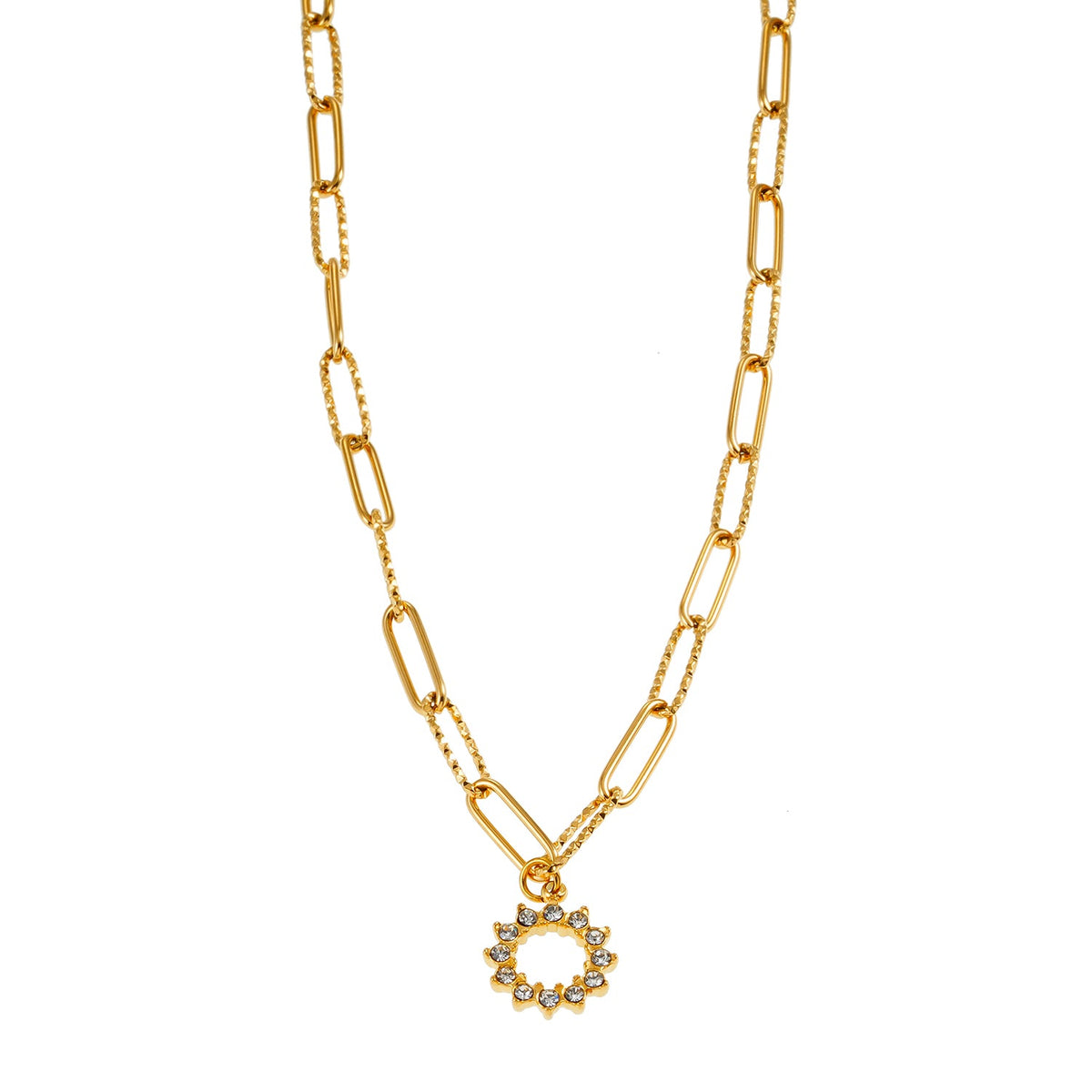 FRETTA : collier chaîne trombone dorée avec pendentif étoile en zircons