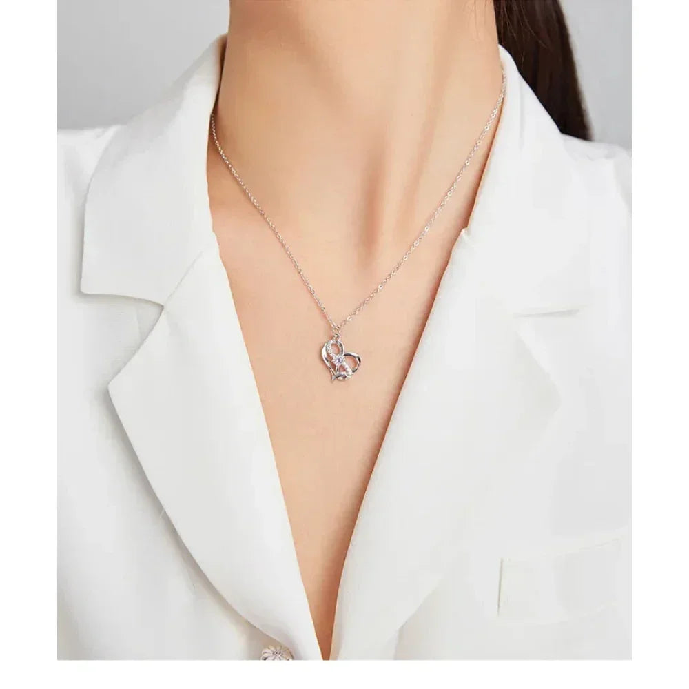 Sterling Silver Forever Love Heart Pendant Necklace With Cubic Zirconia - Women'S Necklace