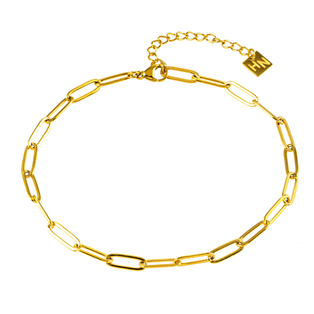 HAKILA LG : bracelet de cheville doré à maillons trombone