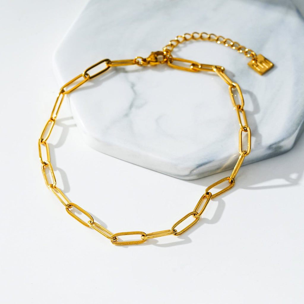 HAKILA LG : bracelet de cheville doré à maillons trombone