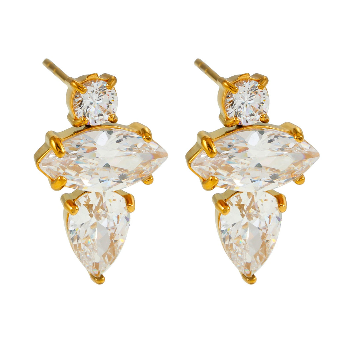 HAMPTONS: Radiance Trio Zirconia (CZ) Stud Earrings in Gold