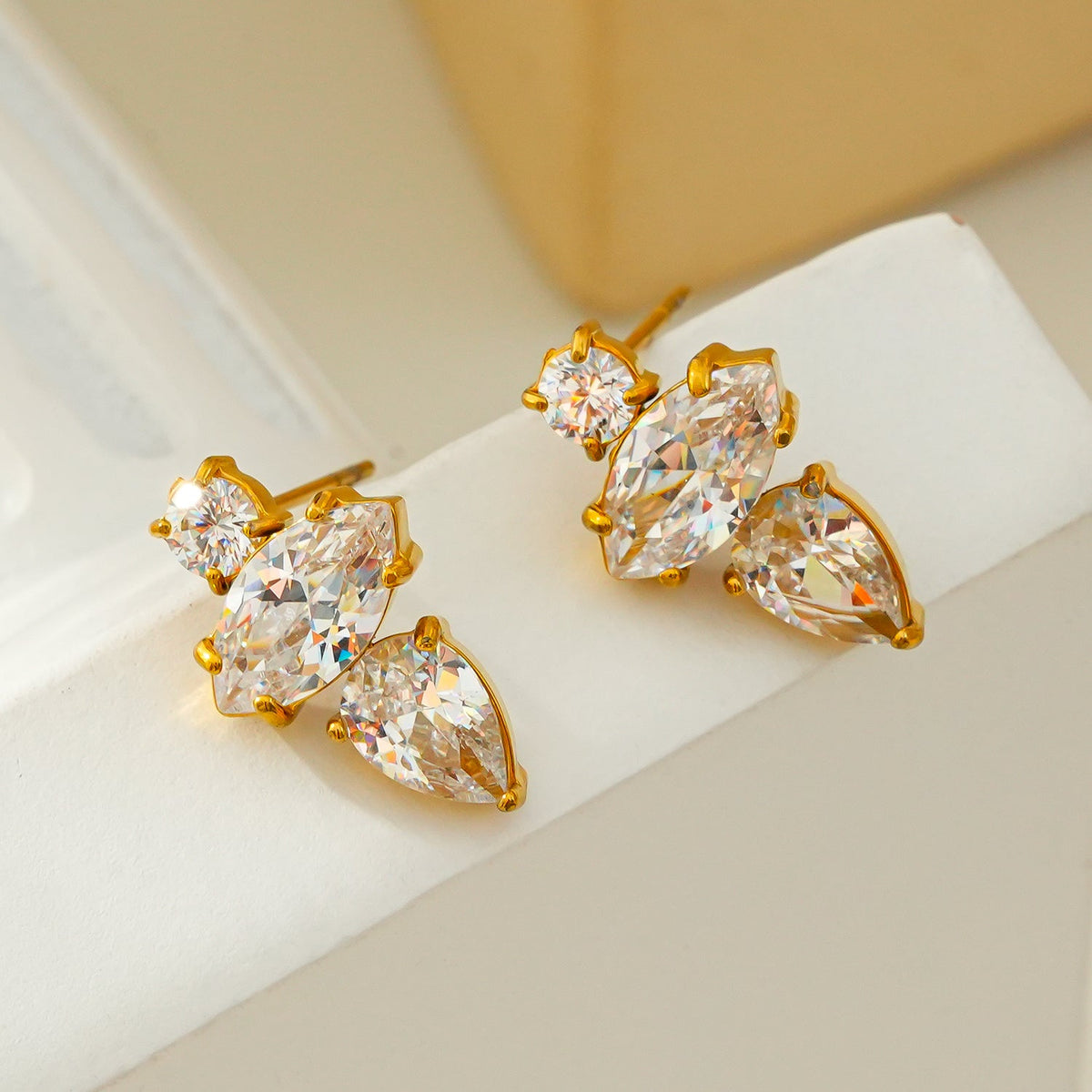 HAMPTONS: Radiance Trio Zirconia (CZ) Stud Earrings in Gold