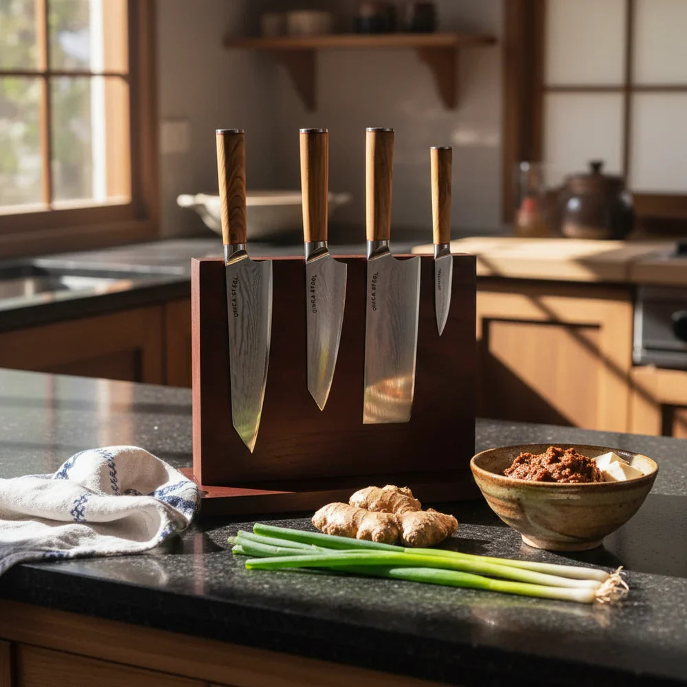 Ginza Steel KC Series MIA FIVE – 5-Piece Essential Knife Set with Magnetic Wood Block