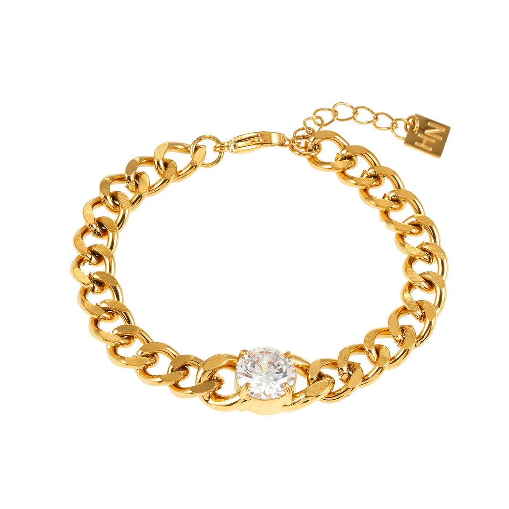 JATDAL Or : bracelet à maillons cubains avec pièce centrale en moissanite