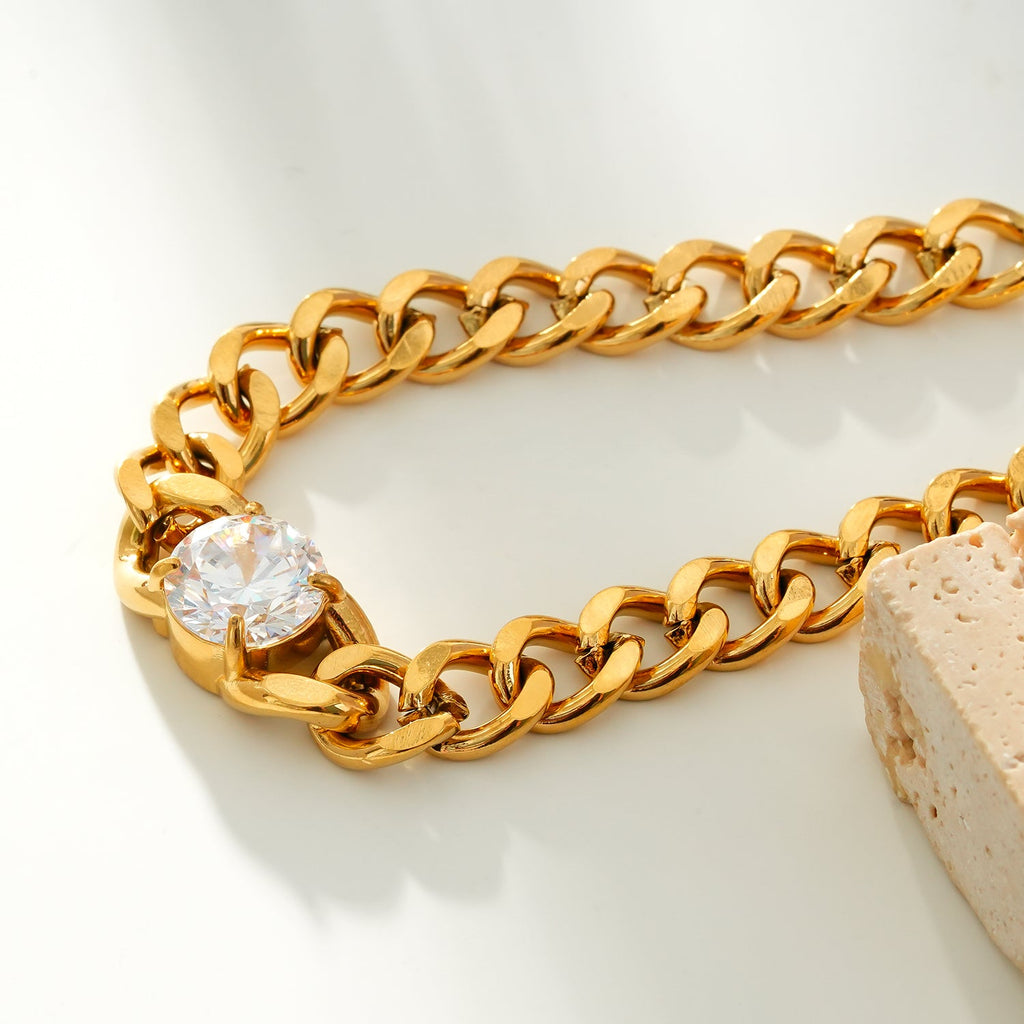 JATDAL Or : bracelet à maillons cubains avec pièce centrale en moissanite