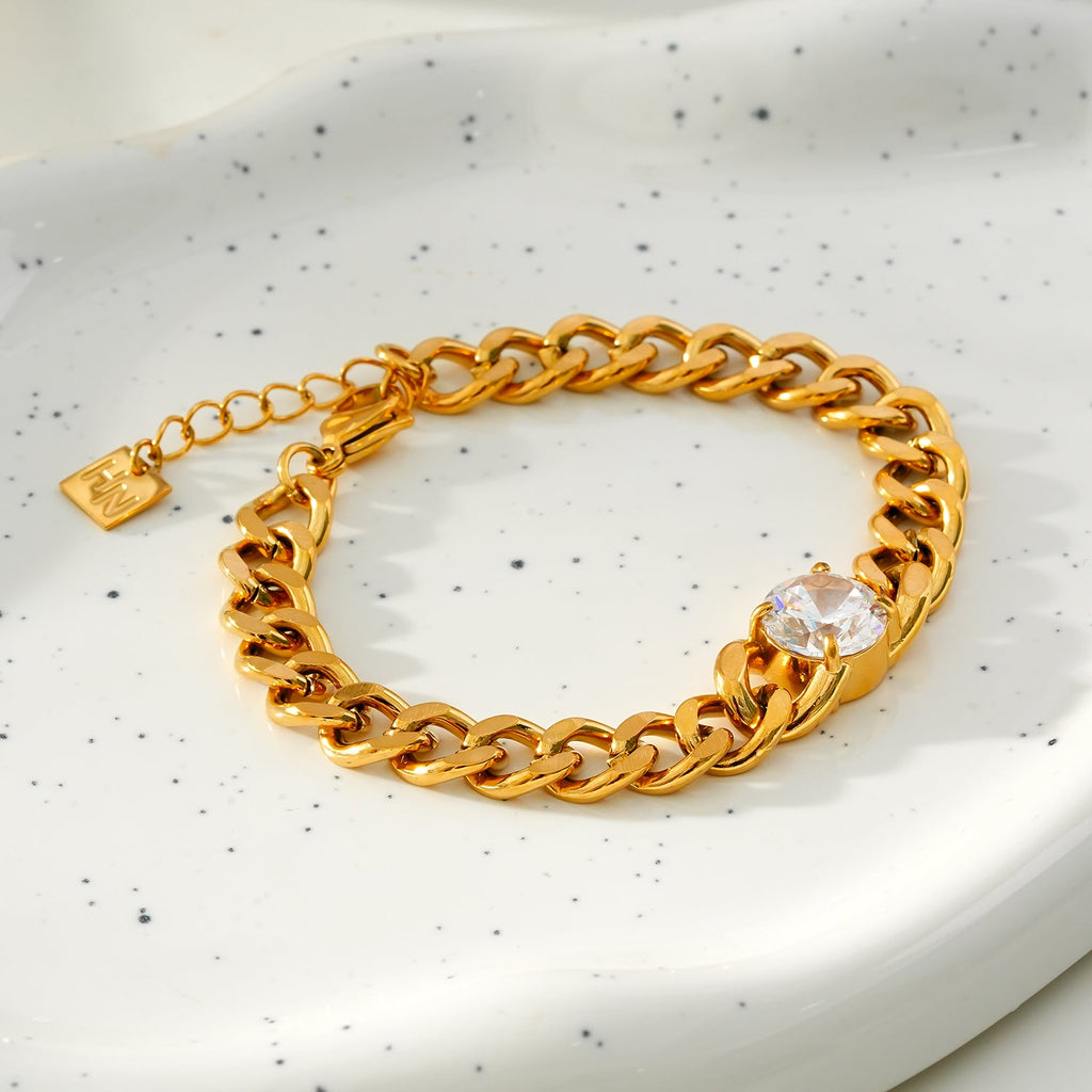 JATDAL Or : bracelet à maillons cubains avec pièce centrale en moissanite