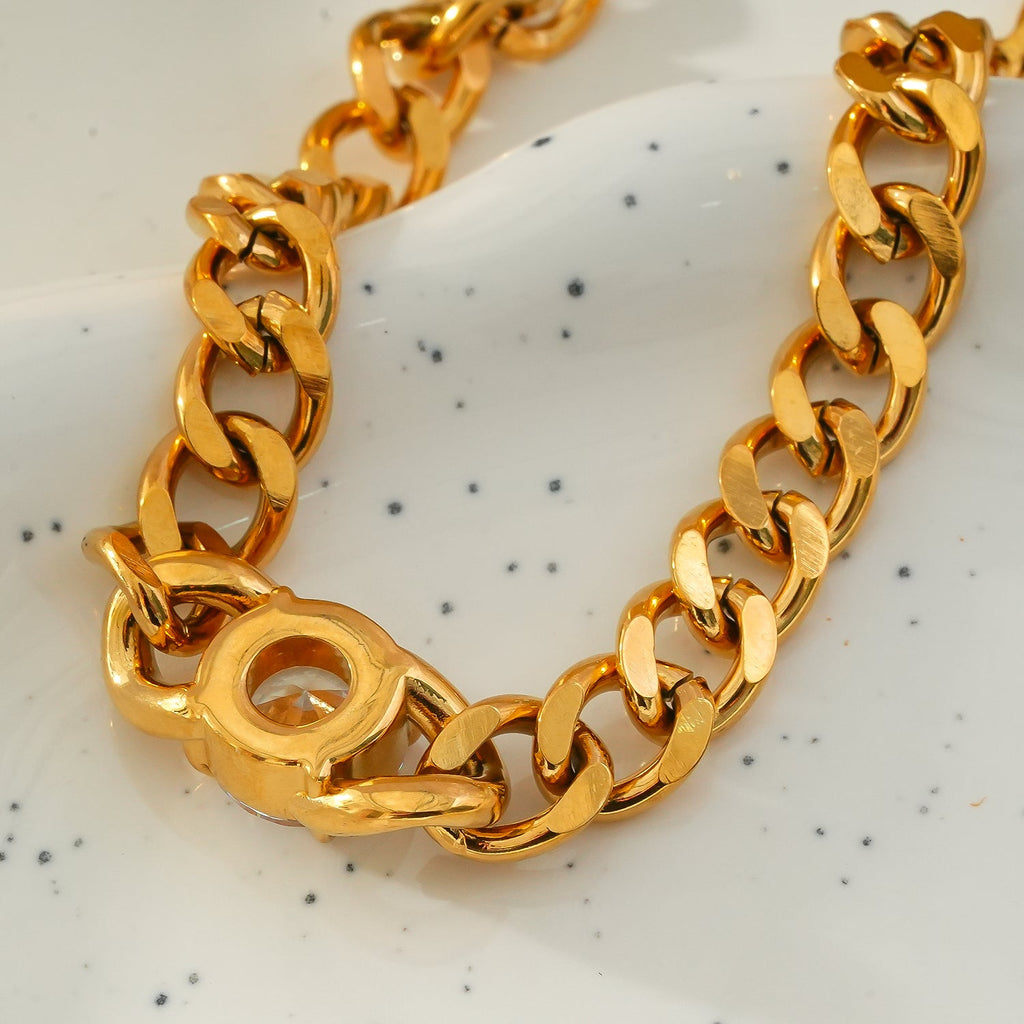 JATDAL Or : bracelet à maillons cubains avec pièce centrale en moissanite