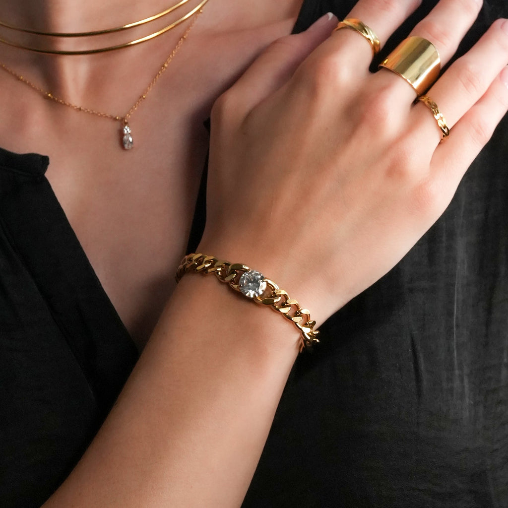 JATDAL Or : bracelet à maillons cubains avec pièce centrale en moissanite