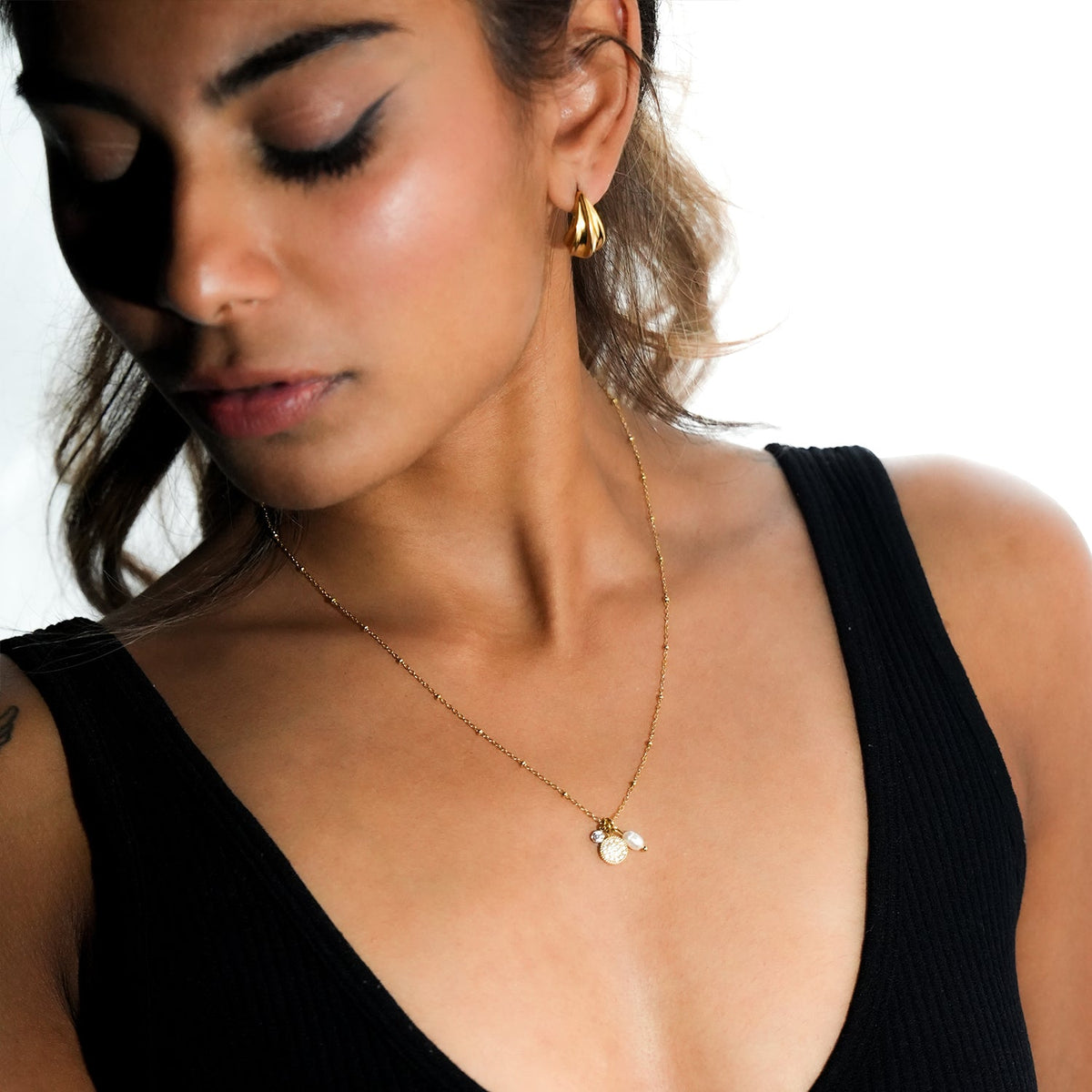 KAAMIL Or : collier rétro Art déco à breloques sur chaîne perlée