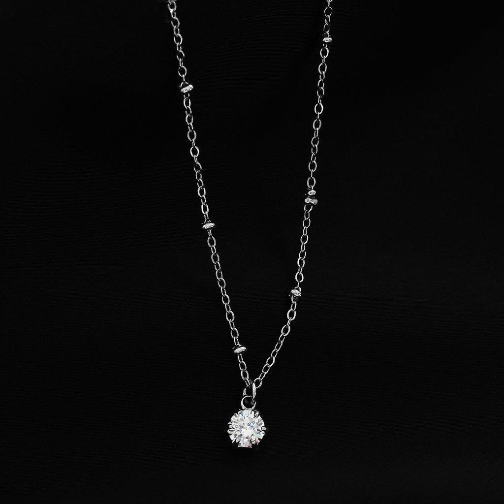 KADIRI Argent : collier chaîne perlée avec breloque zircon solitaire