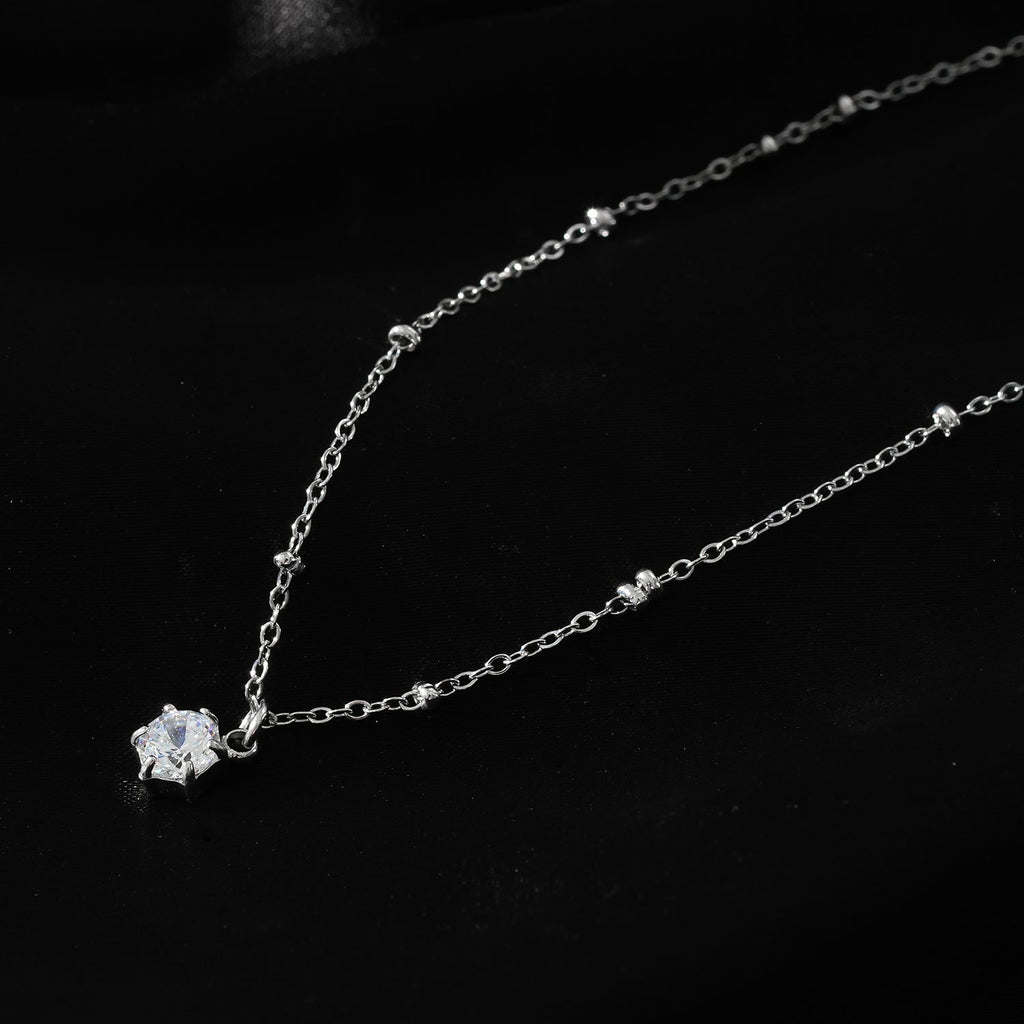 KADIRI Argent : collier chaîne perlée avec breloque zircon solitaire
