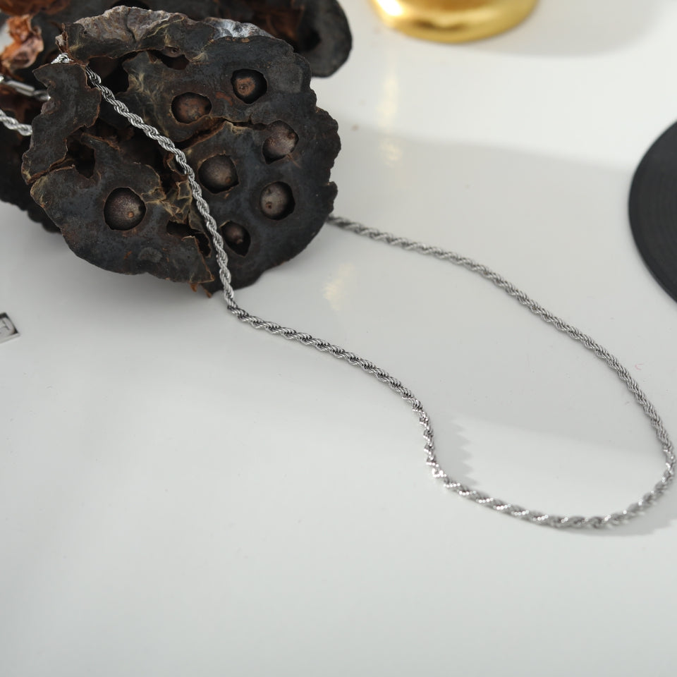 KIRA : collier chaîne corde argenté, 24 po