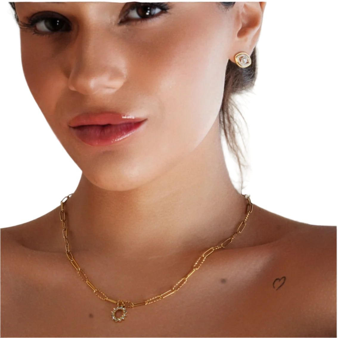 FRETTA : collier chaîne trombone dorée avec pendentif étoile en zircons