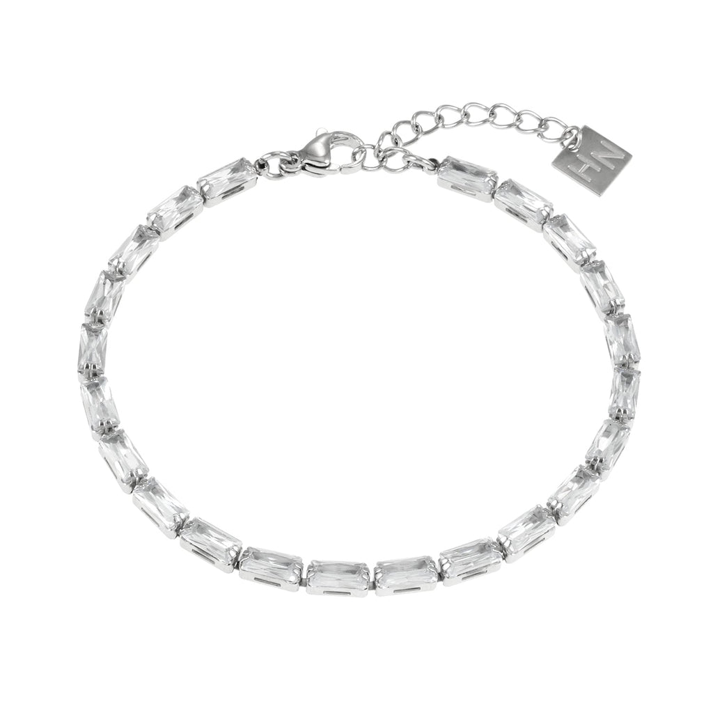 MELLISH : bracelet tennis rétro à zircons (CZ) rectangulaires, ton or blanc argenté