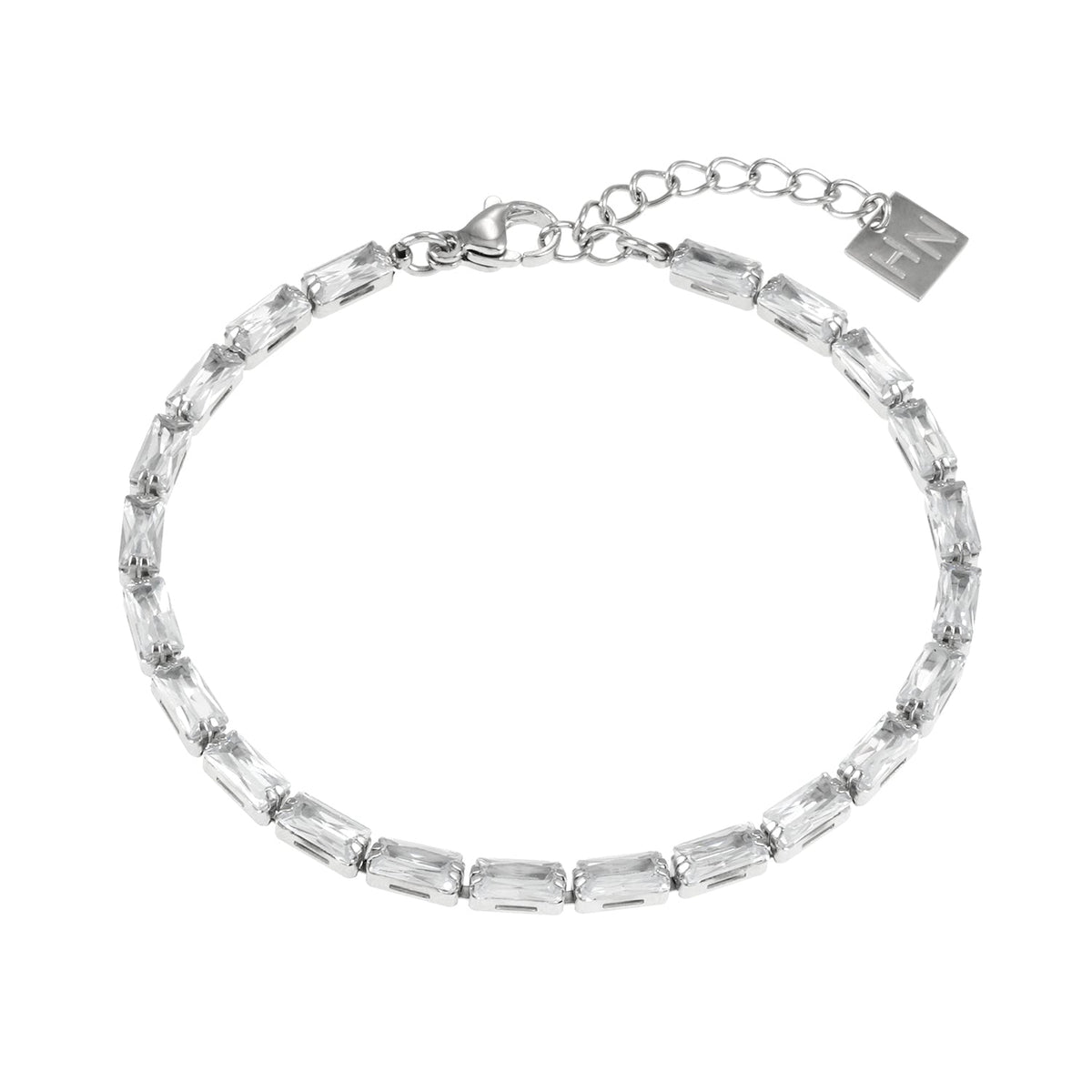 MELLISH : bracelet tennis rétro à zircons (CZ) rectangulaires, ton or blanc argenté