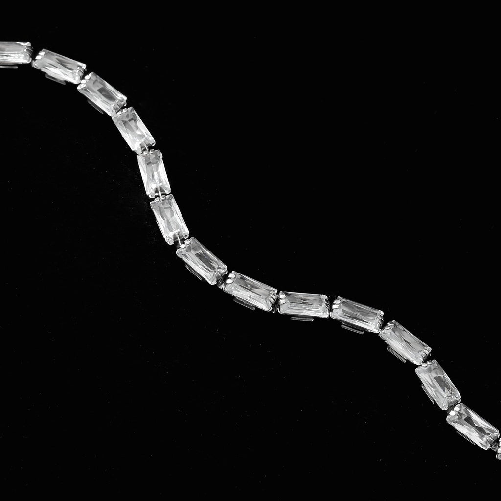 MELLISH : bracelet tennis rétro à zircons (CZ) rectangulaires, ton or blanc argenté