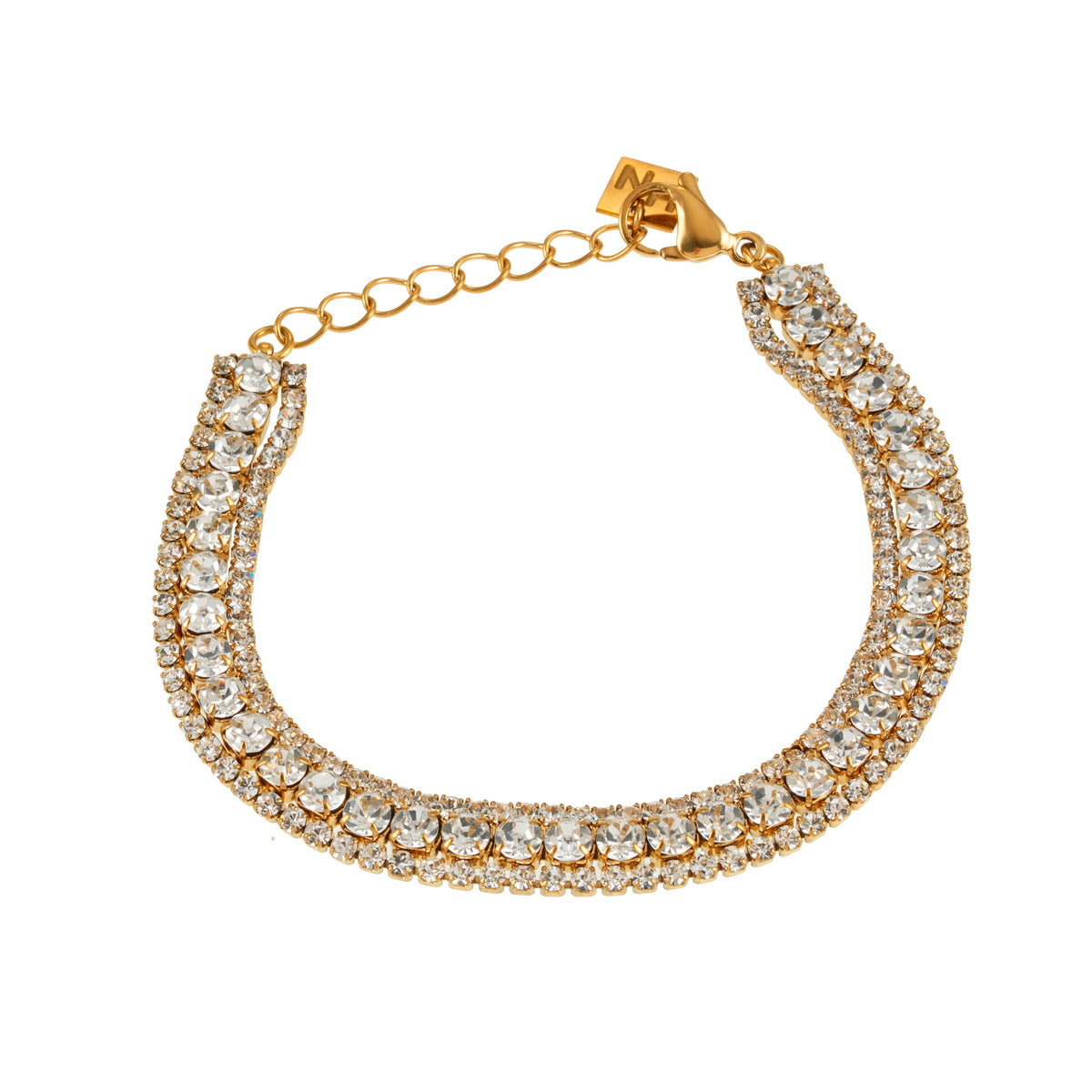 NANDAMA Or : bracelet tennis triple rang en zircons (CZ) avec pièce centrale audacieuse