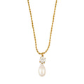 ORSOLIA Or : collier chaîne corde vintage, perle d'eau douce et zircon solitaire