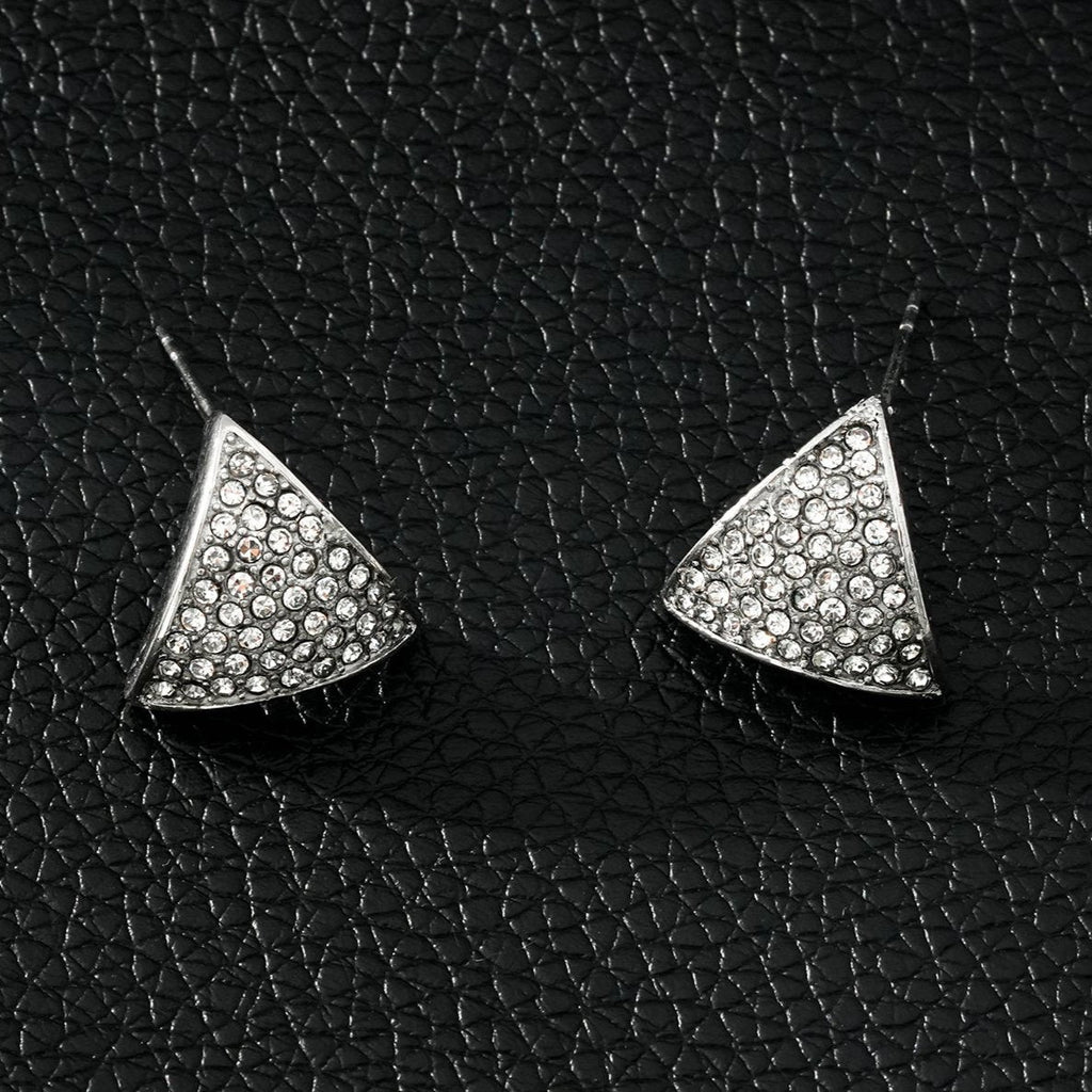 OTARU White Gold (Silver Toned): Pavé Zirconia (CZ) Triangle Shaped Stud Earrings.