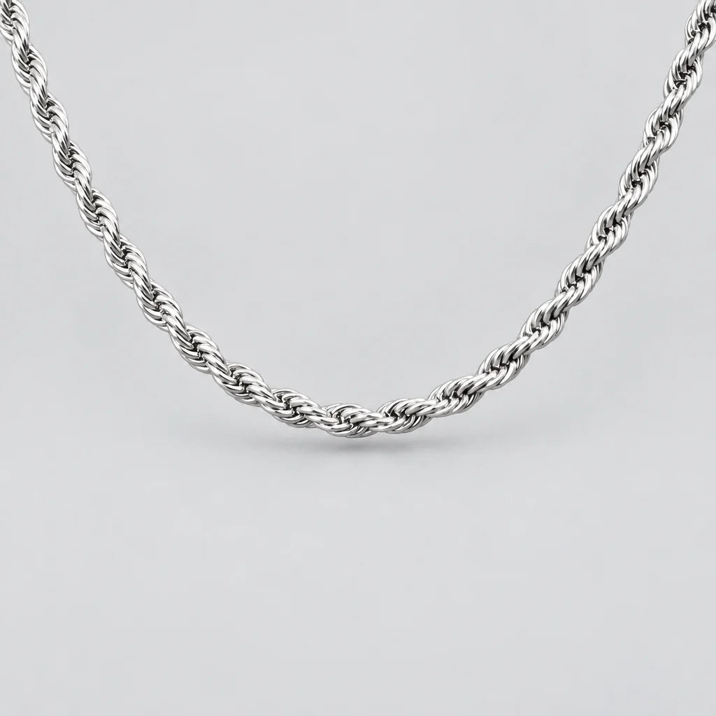 Collier chaîne corde 24 po pour homme en acier inoxydable argenté, style robuste