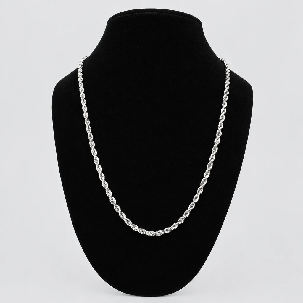 Collier chaîne corde 24 po pour homme en acier inoxydable argenté, style robuste