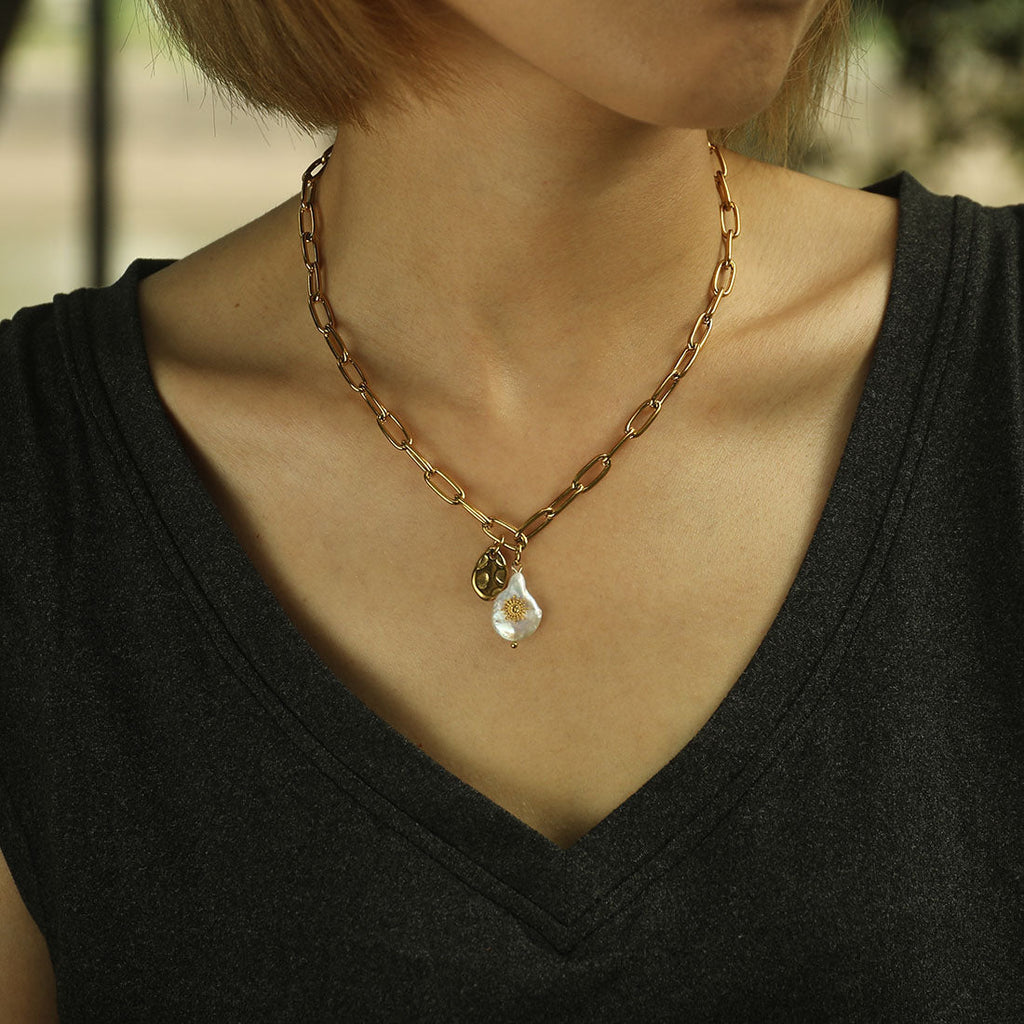 RYANN : collier chaîne à maillons avec duo de mini pendentifs