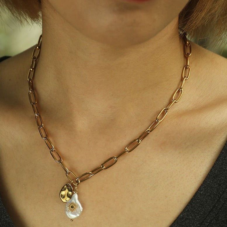 RYANN : collier chaîne à maillons avec duo de mini pendentifs