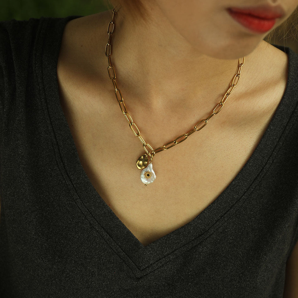 RYANN : collier chaîne à maillons avec duo de mini pendentifs