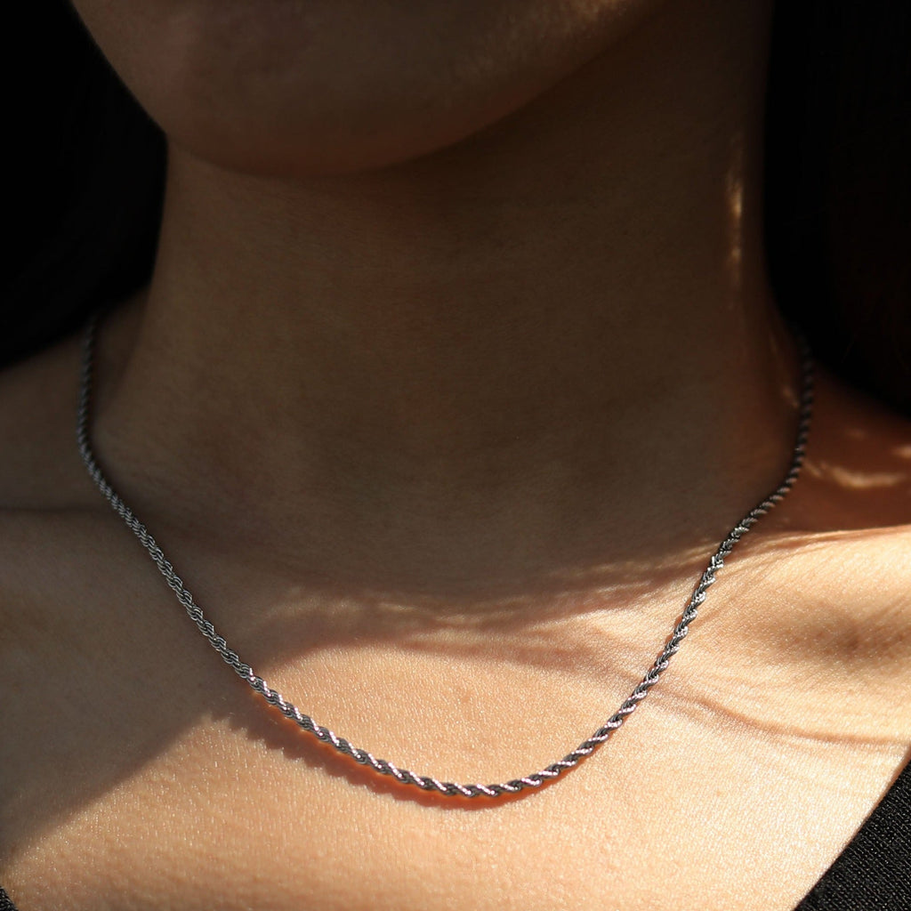 KIRA : collier chaîne corde argenté, 24 po